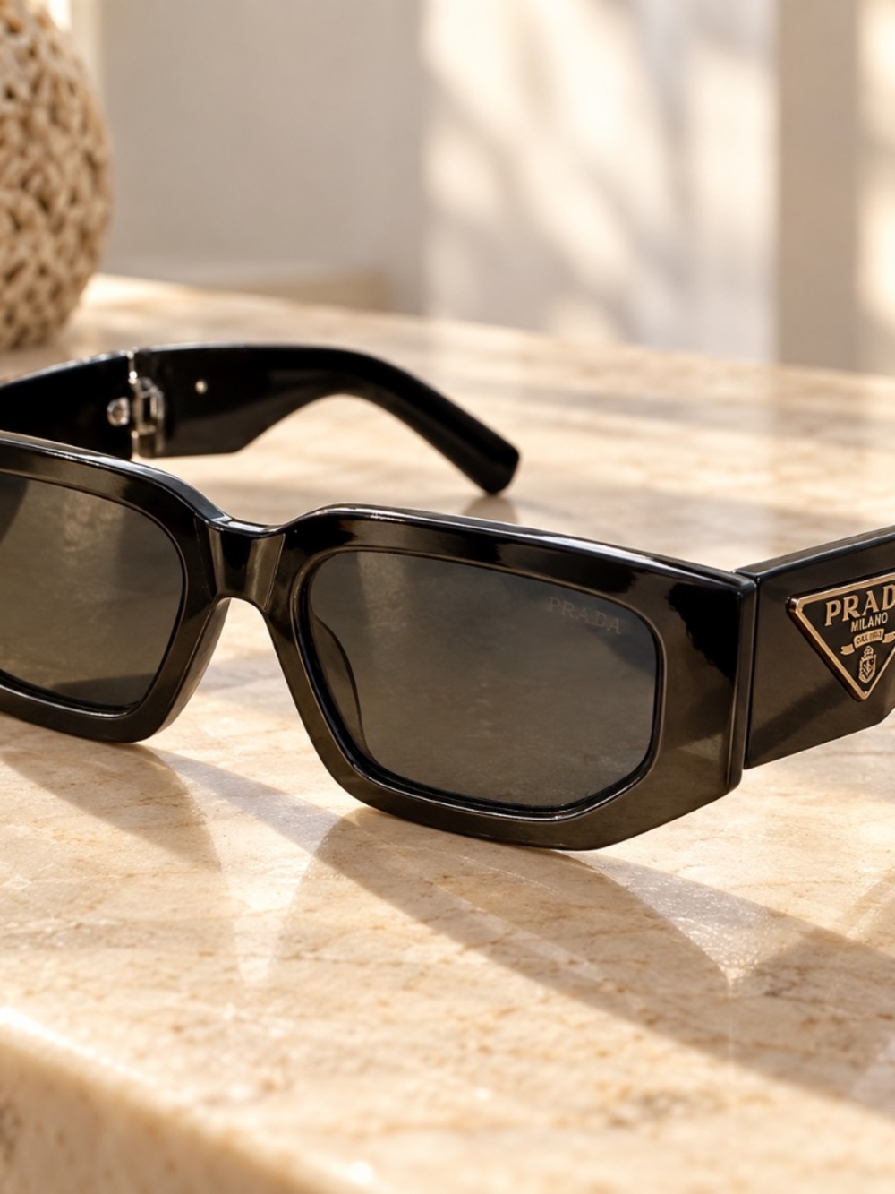 Prada 8297 Black Rectangle Sunglasses 55-18-142 Made in Italy